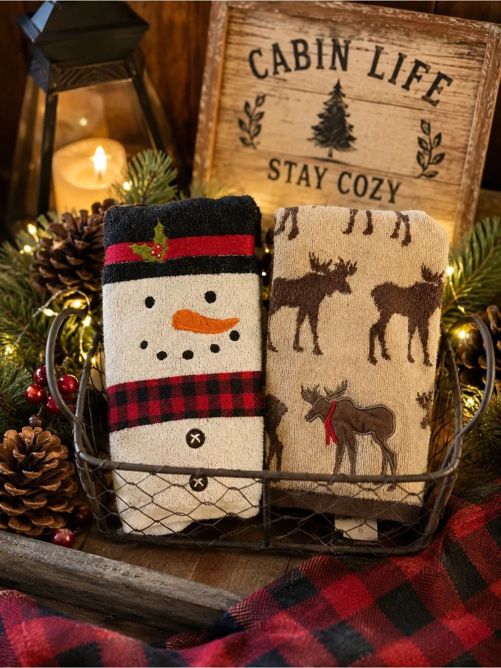 St. Nicholas Square Holiday Towels Set - Snowman & Moose